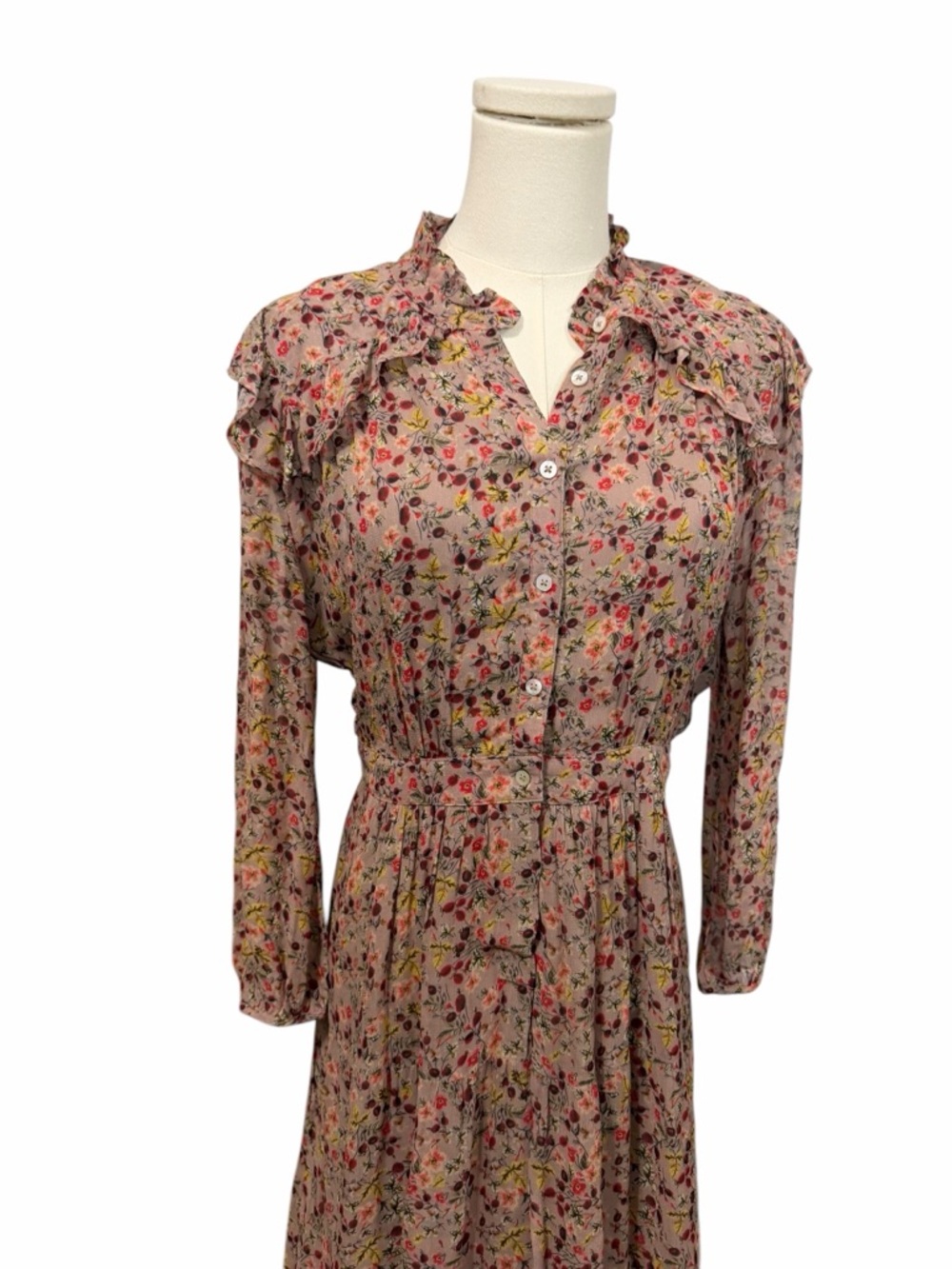 Ba&sh Maggie Ruffled Floral-Print Crepon Midi Dress Pink Size Small Milkmaid - Picture 2 of 14